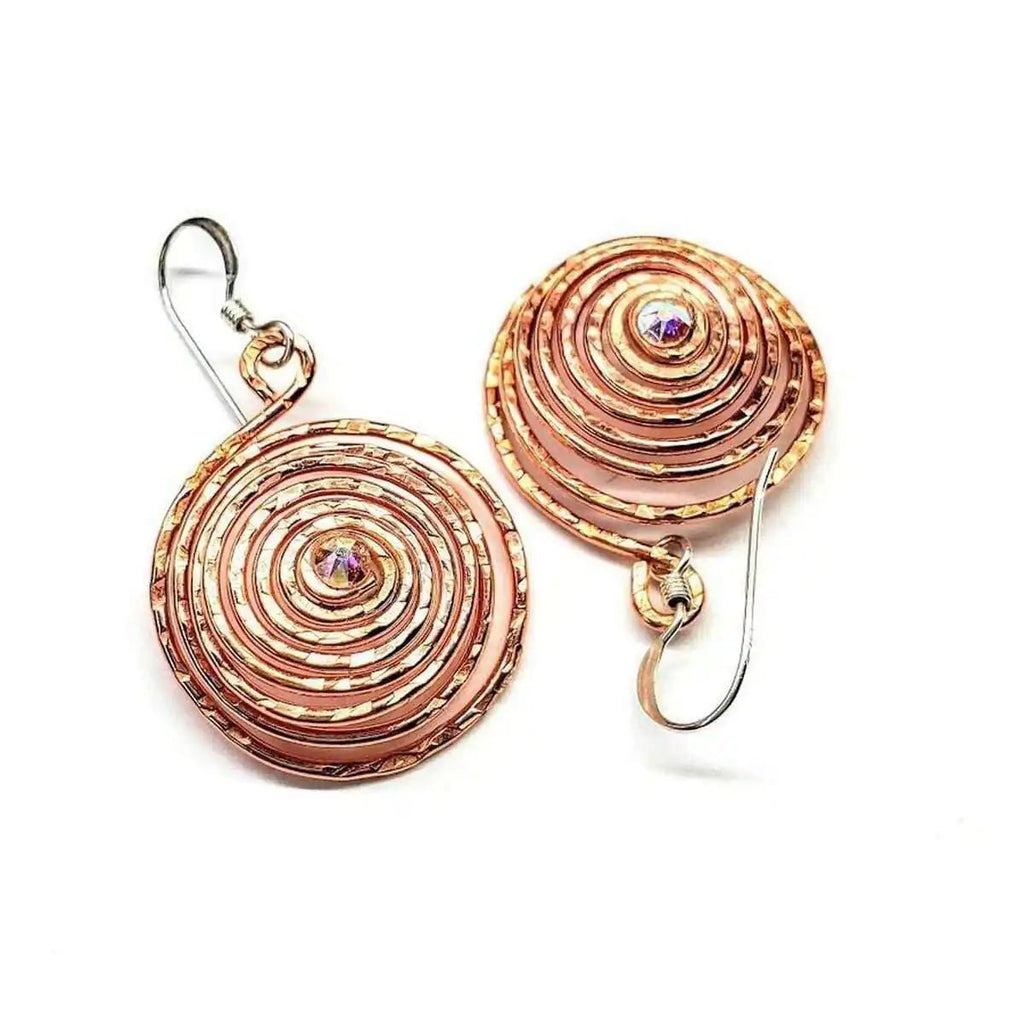 Crystal Embedded Copper Spiral Hoop Earrings - Che Cose Belle