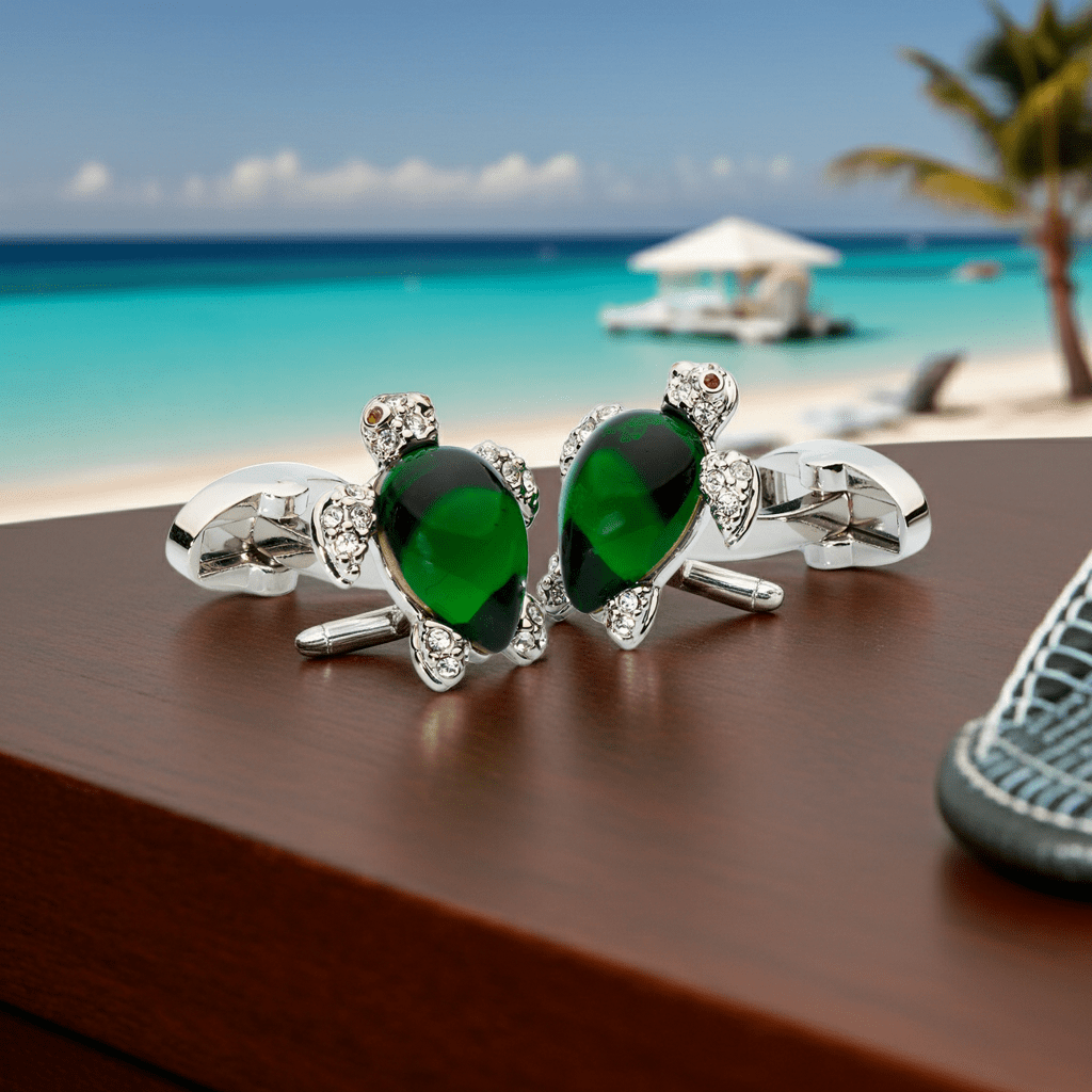 Crystal Turtle Cufflinks – Enamel & Faceted Crystal Accents - Che Cose Belle