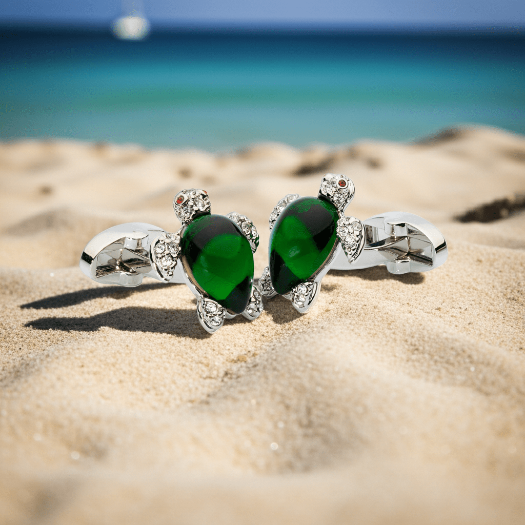 Crystal Turtle Cufflinks – Enamel & Faceted Crystal Accents - Che Cose Belle