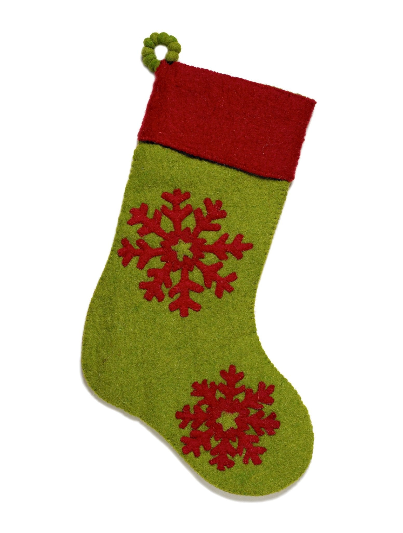 Handmade Cuff Snowflake Christmas Stocking Red Green Arcadia Home