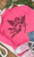Cupid Valentine Rhinestone Graphic Long Sleeve T-Shirt - Che Cose Belle