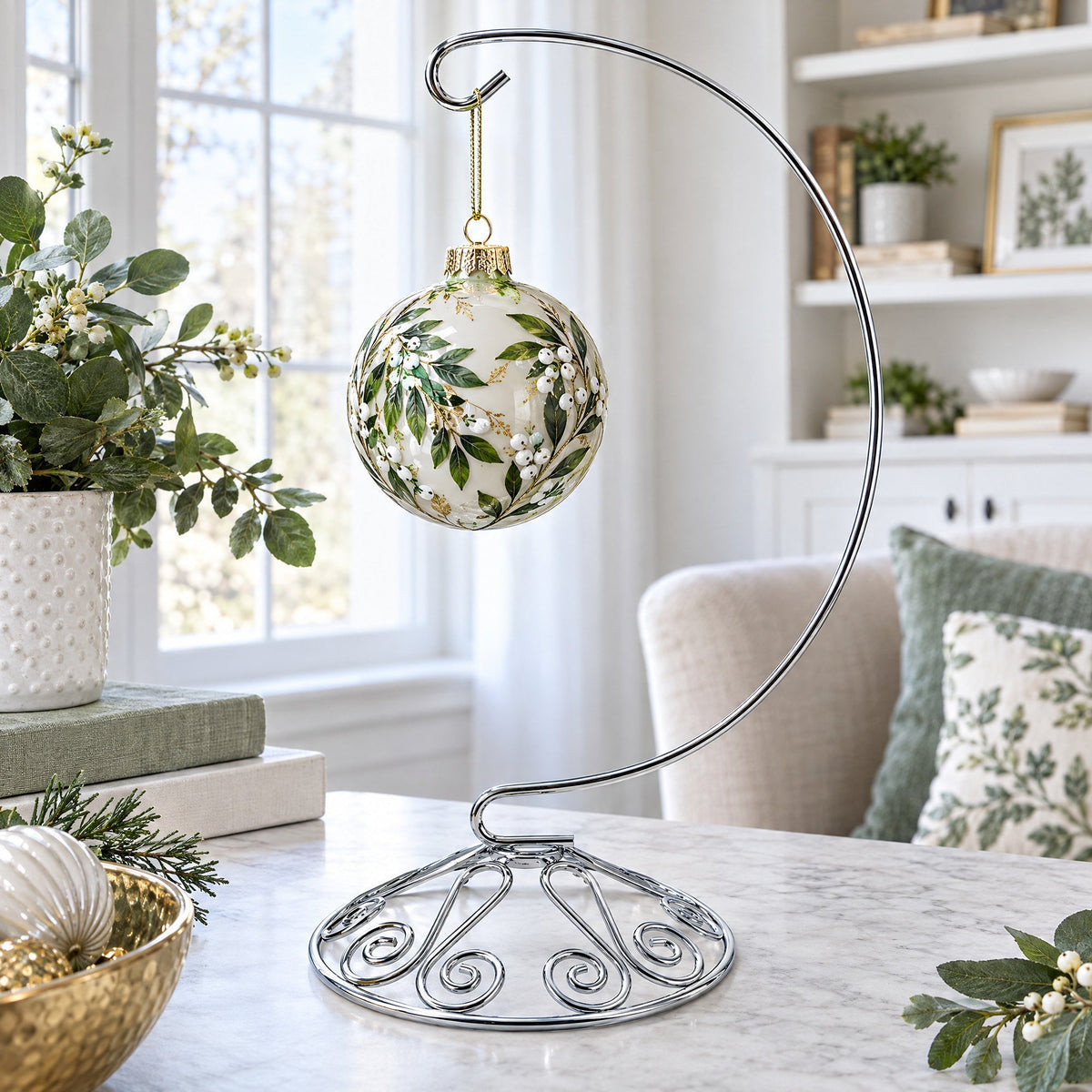 Curved Silver Wire Swirl Base Ornament Stand Display 8.75 Inches (Taiwan) - Che Cose Belle