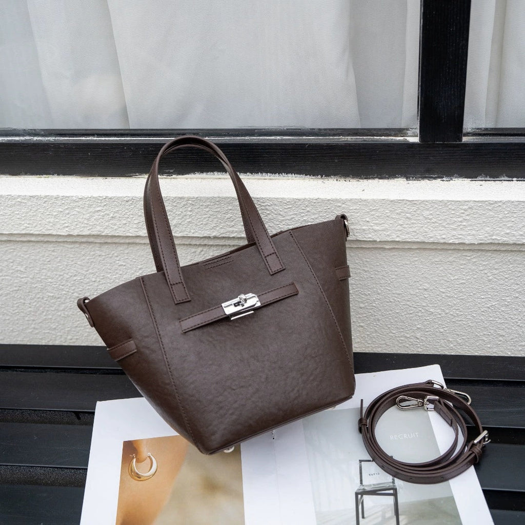 Custom Cross-Border Top-Grain Vegetable-Tanned Leather Basket Bag, Large-Capacity Commuter Elegant Women's Genuine Leather Handbag - Che Cose Belle