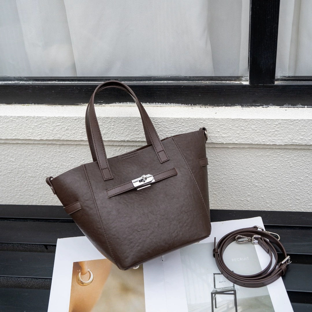 Custom Cross-Border Top-Grain Vegetable-Tanned Leather Basket Bag, Large-Capacity Commuter Elegant Women's Genuine Leather Handbag - Che Cose Belle