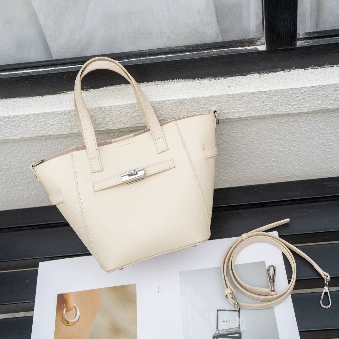 Custom Cross-Border Top-Grain Vegetable-Tanned Leather Basket Bag, Large-Capacity Commuter Elegant Women's Genuine Leather Handbag - Che Cose Belle