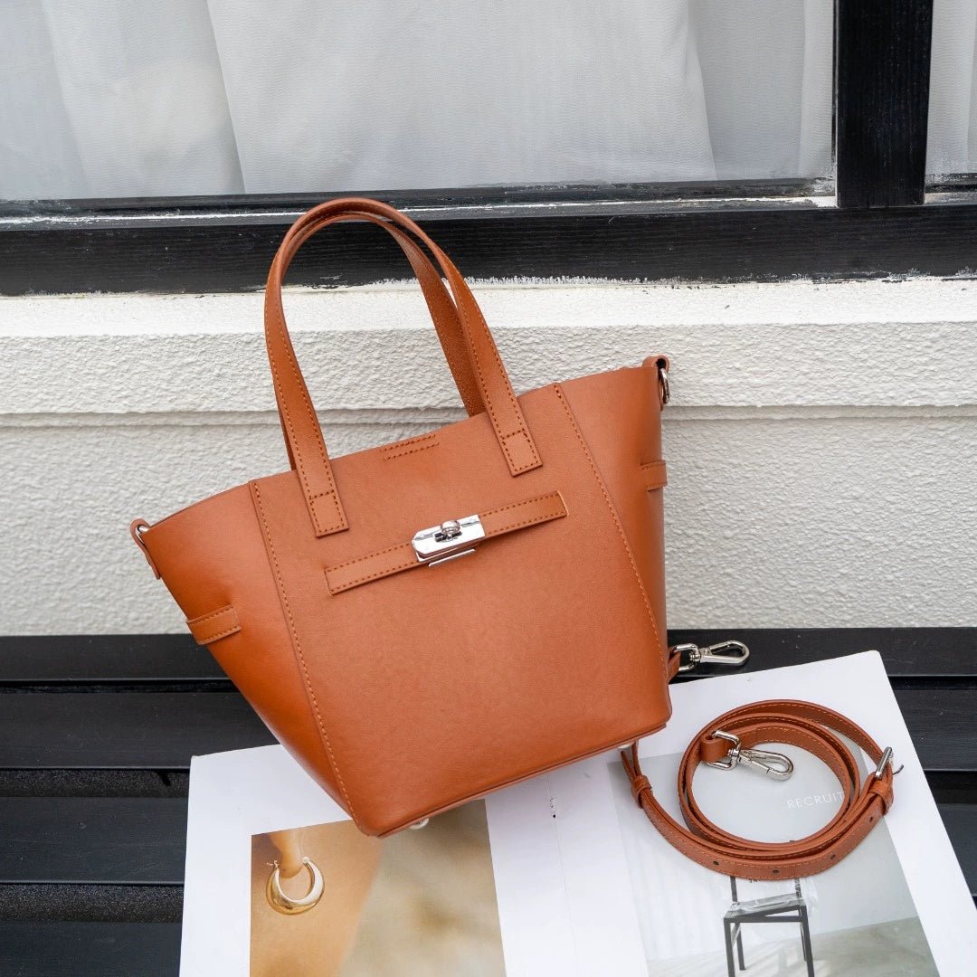 Custom Cross-Border Top-Grain Vegetable-Tanned Leather Basket Bag, Large-Capacity Commuter Elegant Women's Genuine Leather Handbag - Che Cose Belle