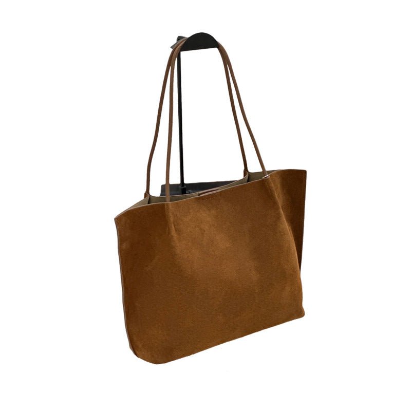 Custom Fall-Winter Minimalist Matte Leather Tote Bag, Large Capacity Genuine Leather Women S Bag, Commuter Handbag With Shoulder Strap And Inner Bag - Che Cose Belle