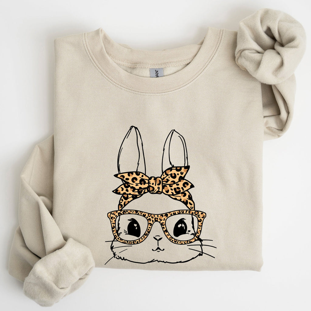 Cute Bunny, Glasses, Leopard Bandana, Easter, Hipster Sweatshirt - Che Cose Belle