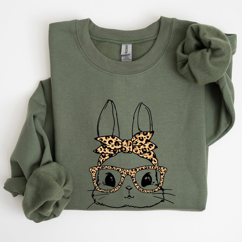 Cute Bunny, Glasses, Leopard Bandana, Easter, Hipster Sweatshirt - Che Cose Belle