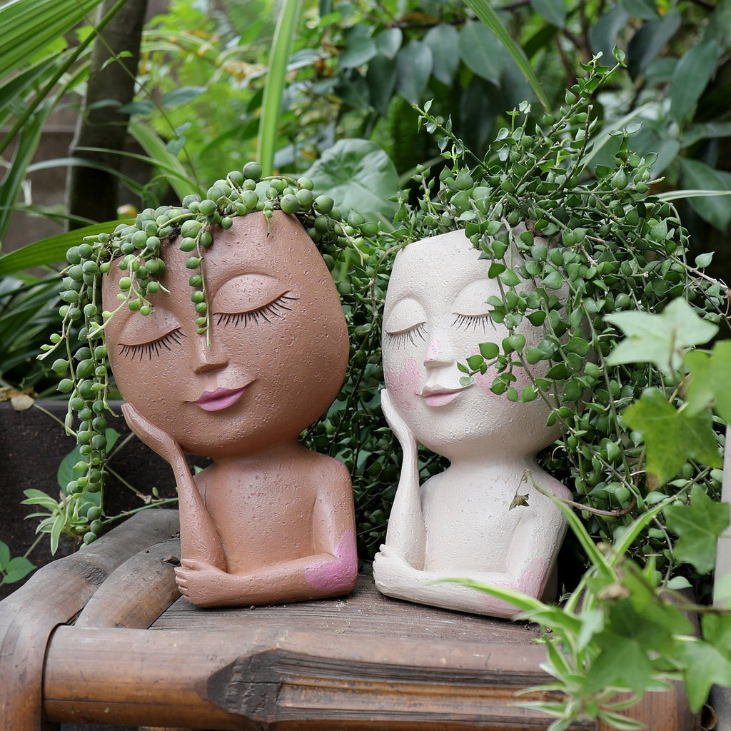 Cute Creative Girl With Lashes Character Resin Flower Ceramic Pot Vase - Che Cose Belle
