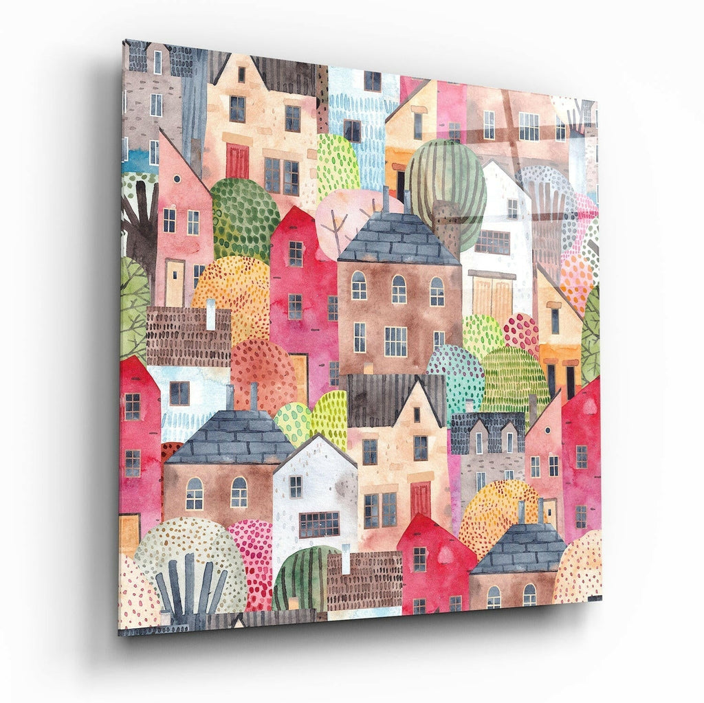 Cute Houses Glass Wall Art - Che Cose Belle