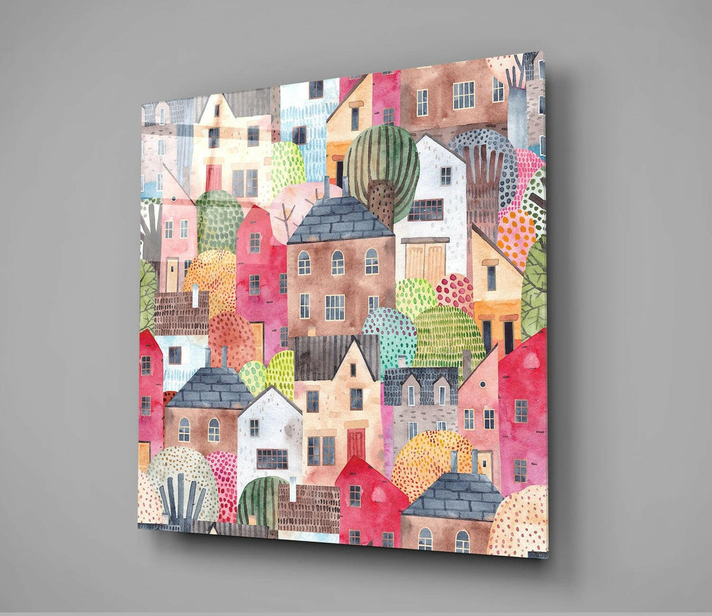 Cute Houses Glass Wall Art - Che Cose Belle