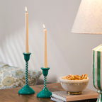 Jade Mint Checkered Candlestick Holder
