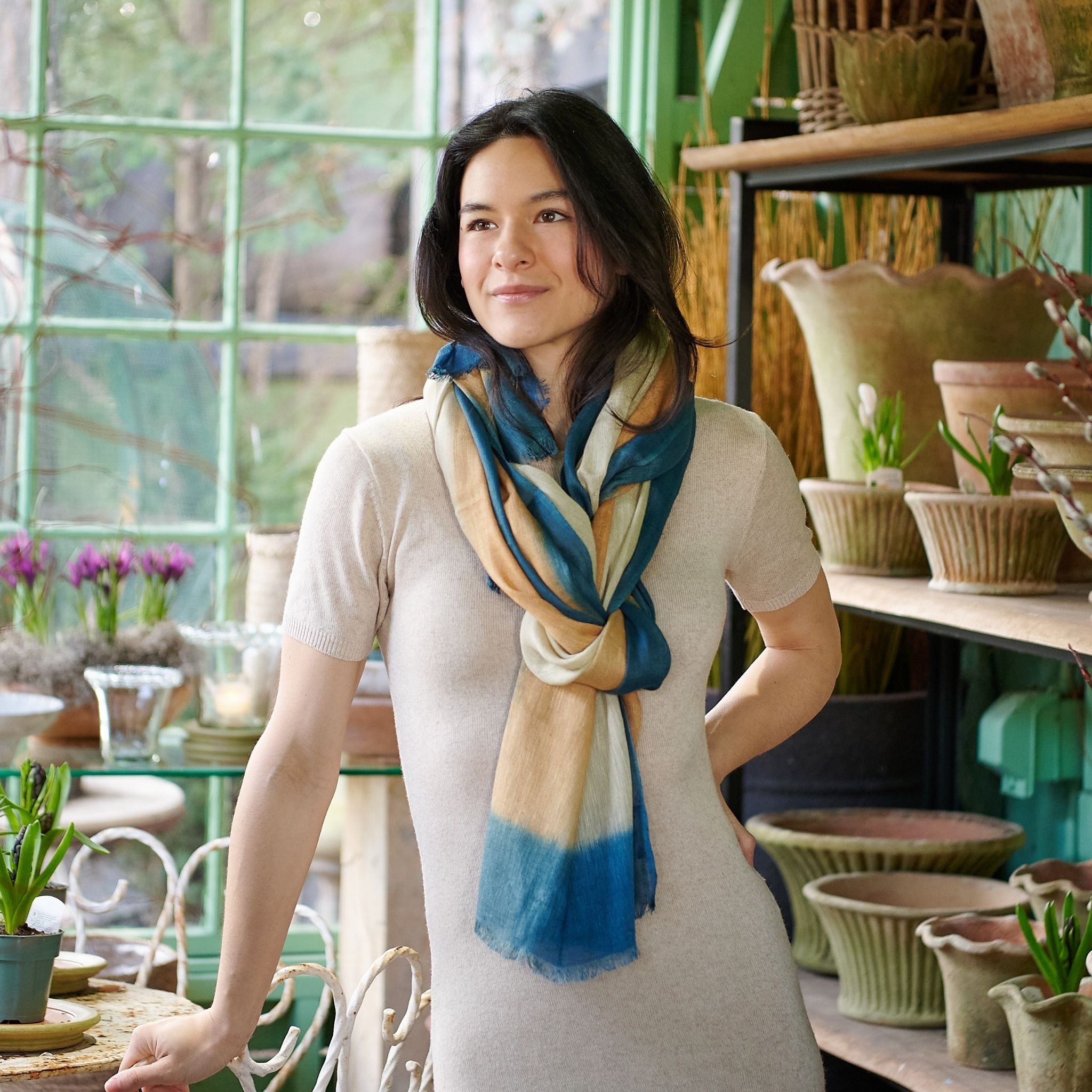 Oceana Beige Soft Linen Silk Handloom Scarf