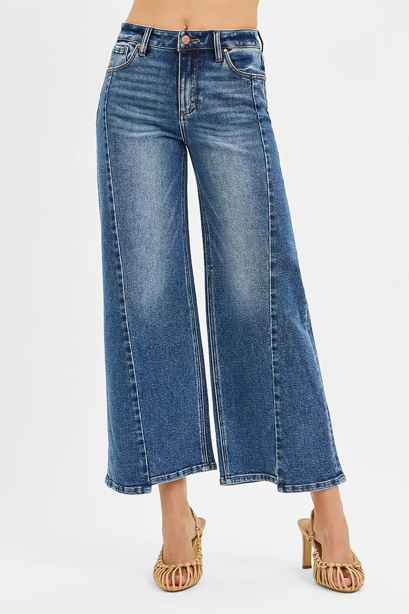 RISEN High Rise Crop Wide Leg Jeans with Step Hem