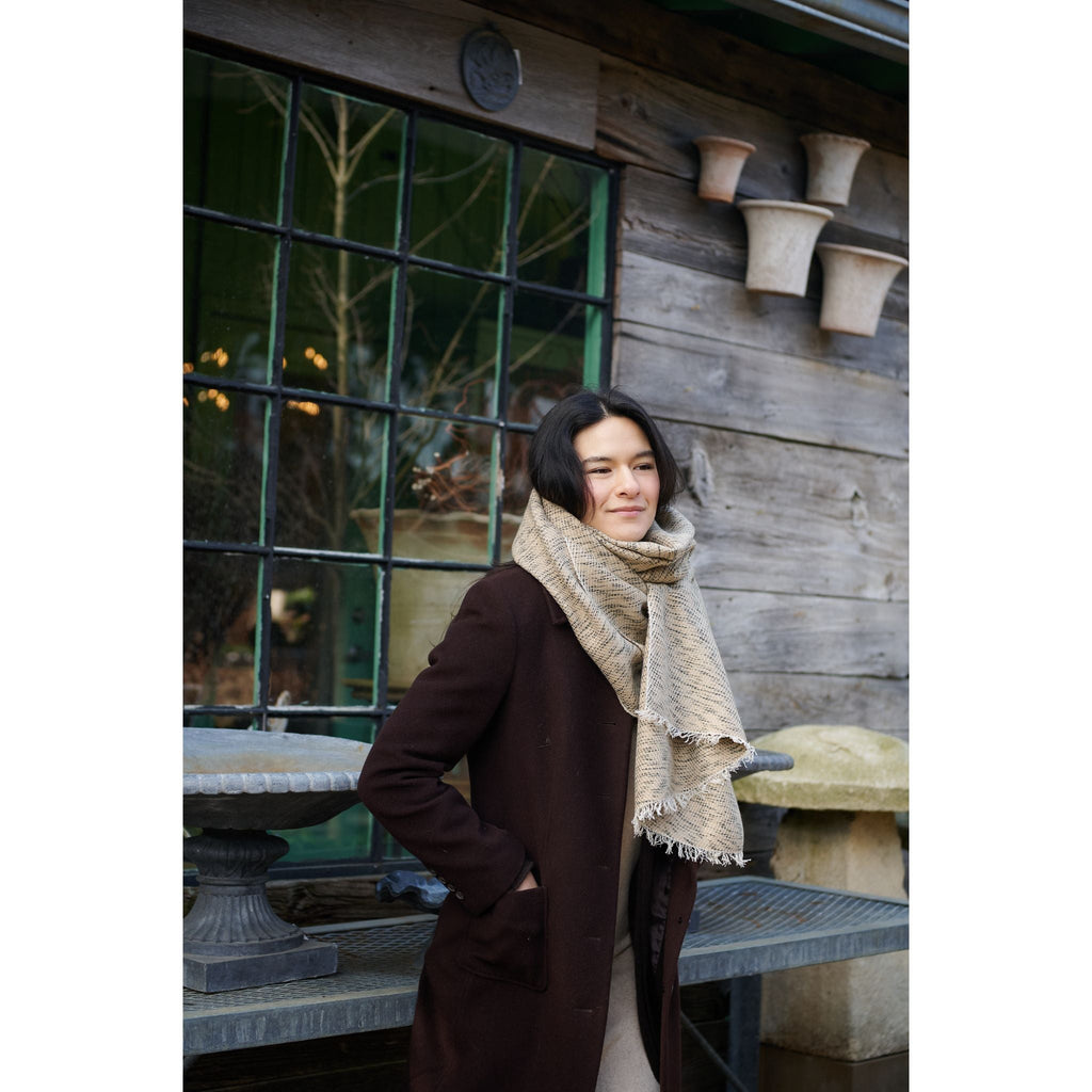 Forest Night Handwoven Neutral Cashmere Merino Scarf