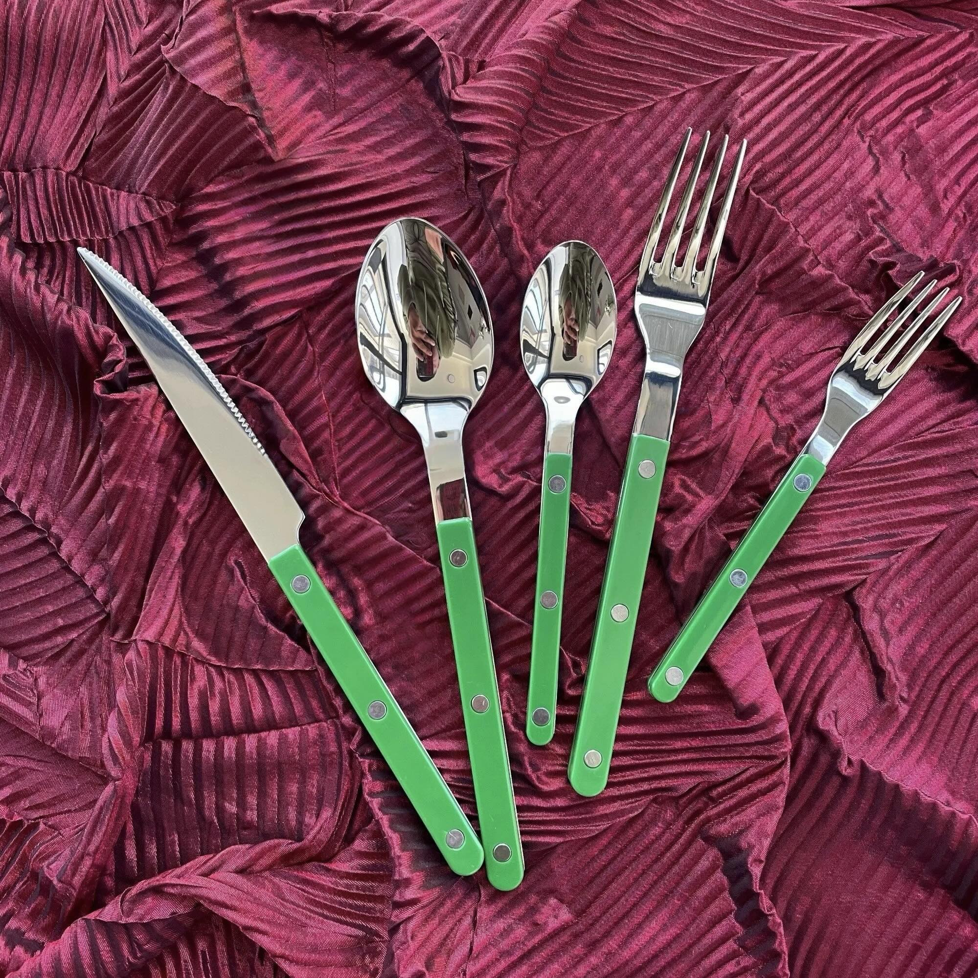 S/10 French Retro Flatware Set, Stainless Steel Rivet Cutlery Silverware