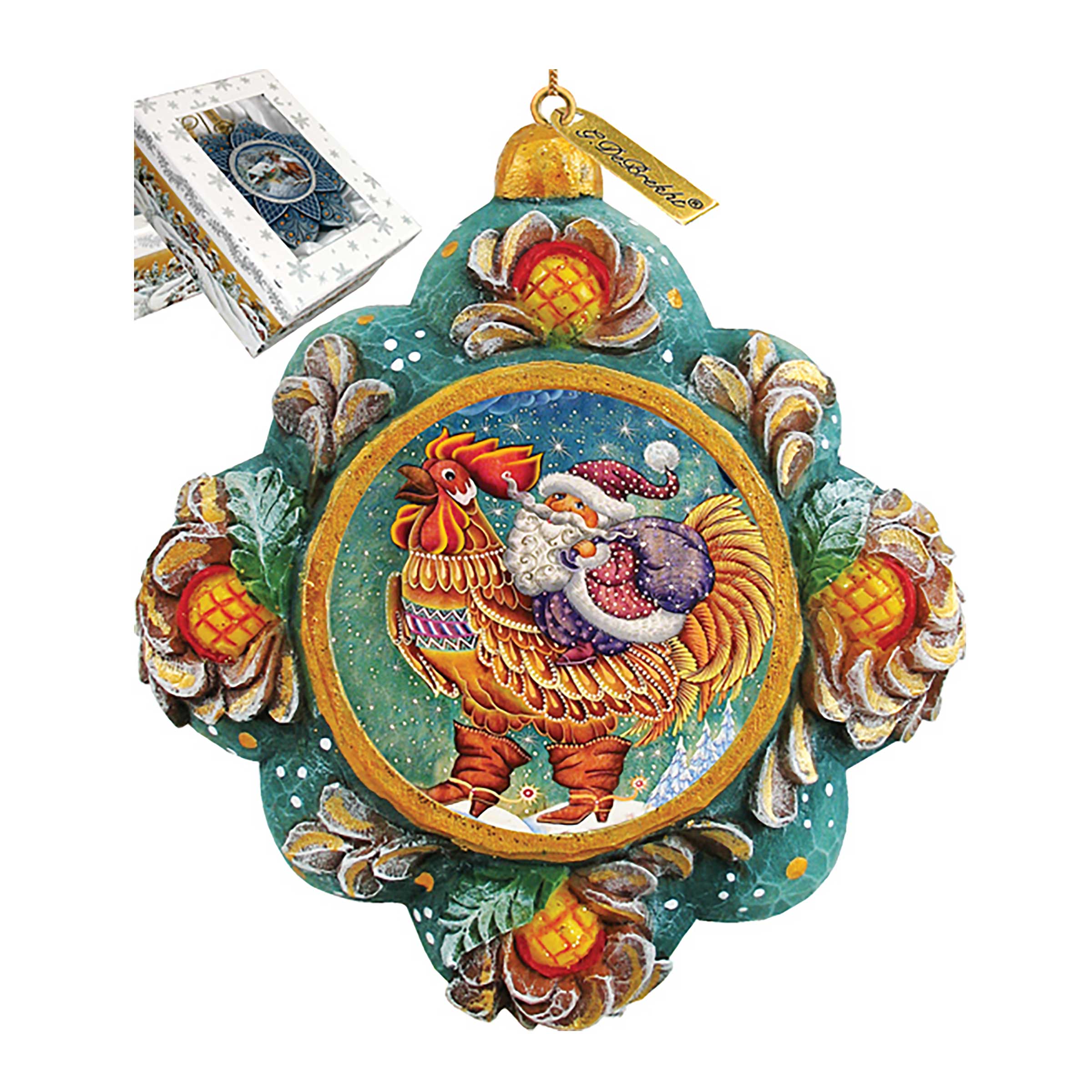 Rooster Santa Sculpted Hand-Painted Christmas Ornament by G. DeBrekht - Christmas Santa Snowman Decor - 6102545