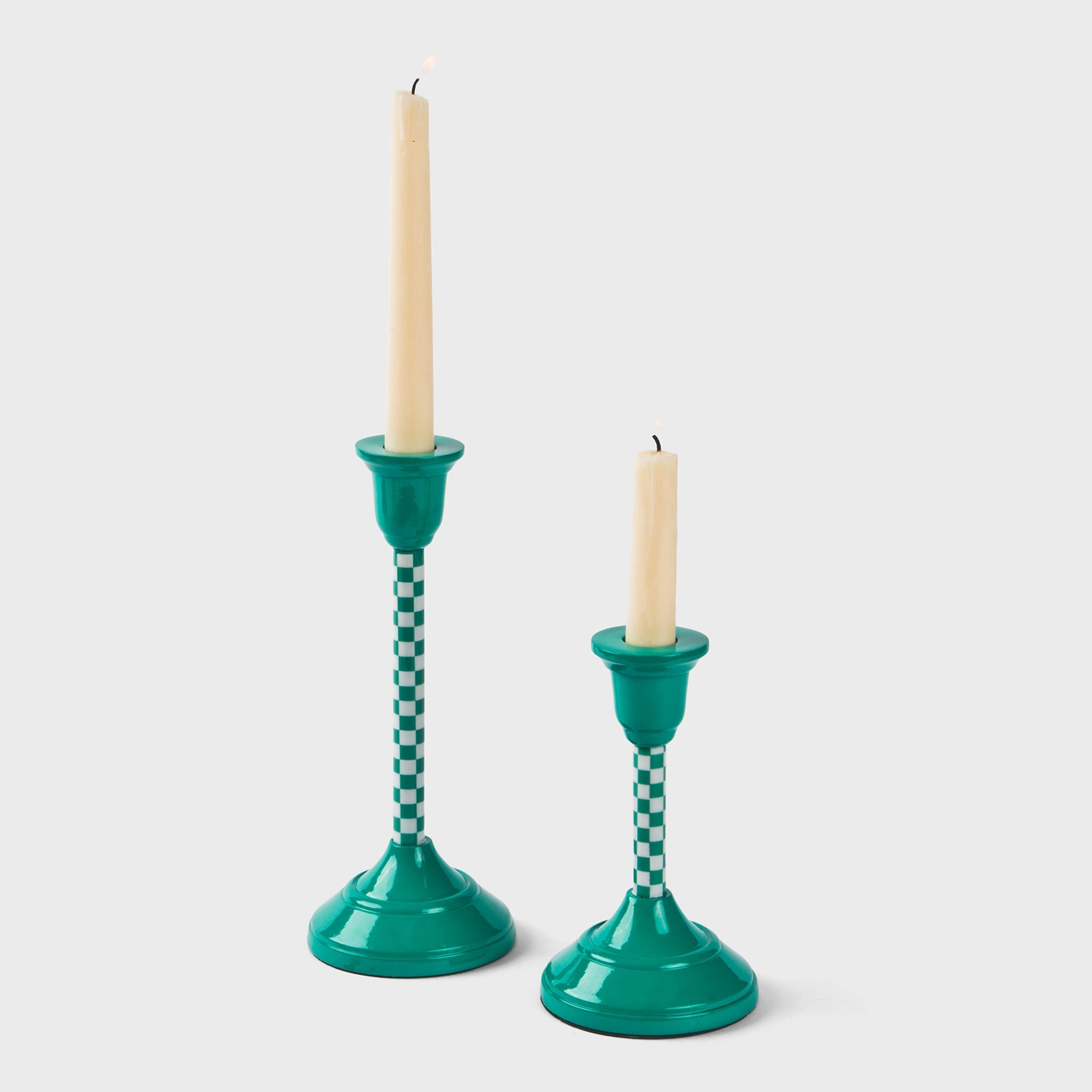 Jade Mint Checkered Candlestick Holder