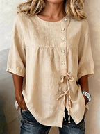 Women's Lace-Up Button Shirt – 3/4 Sleeve Asymmetric