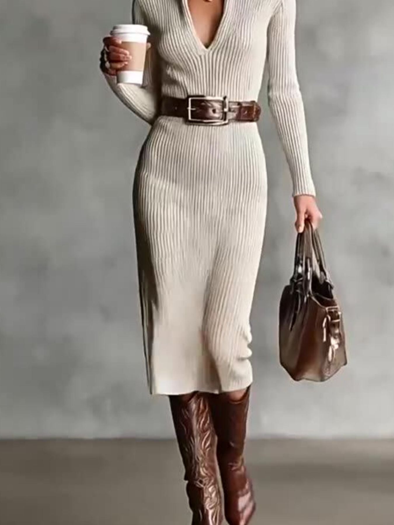 Ribbed Knit Turtleneck Bodycon Sweater Dress