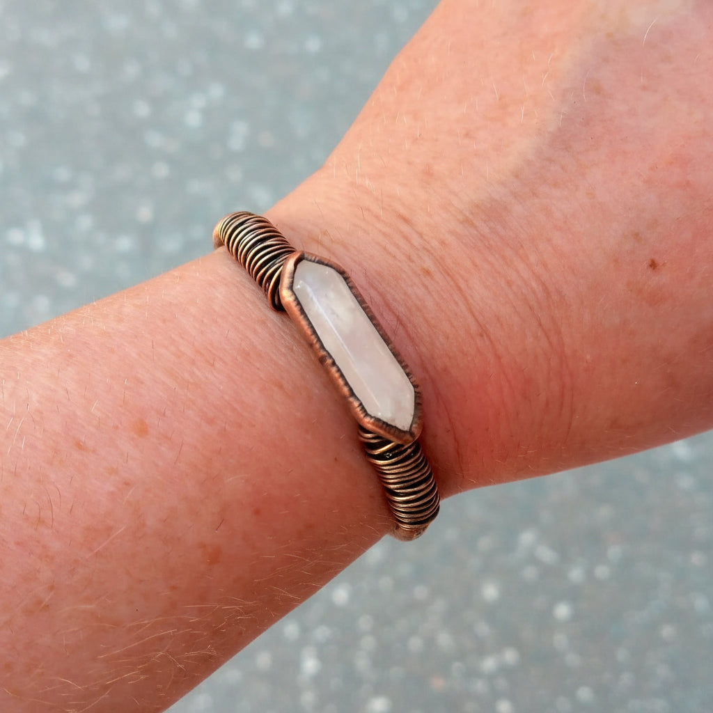 Quartz Double Terminated Bracelet - Handcrafted Copper Talisman For Clarity