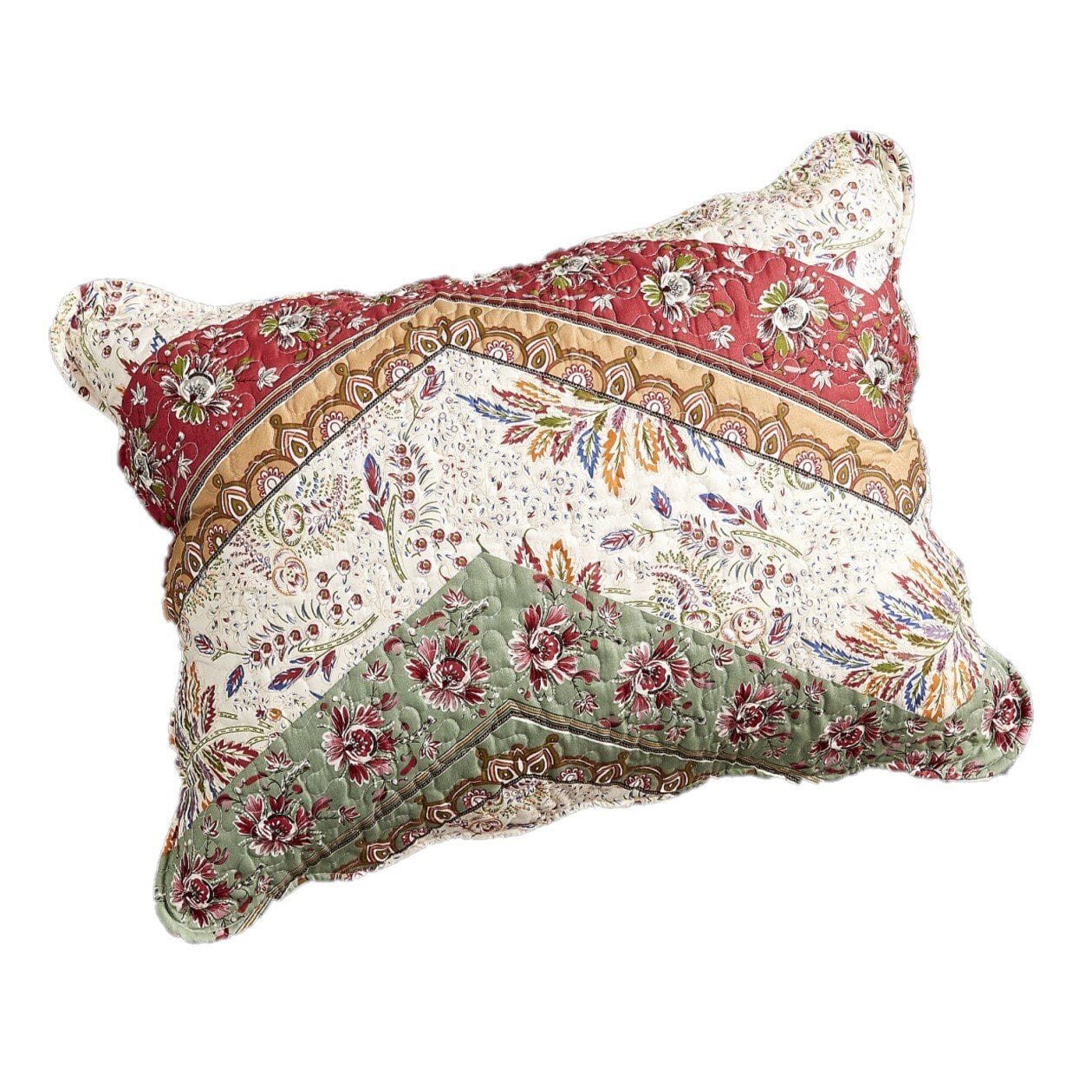 DaDa Bedding Bohemian Cranberry Sage Chevron Patchwork Floral Pillow Sham (JHW924) - Che Cose Belle