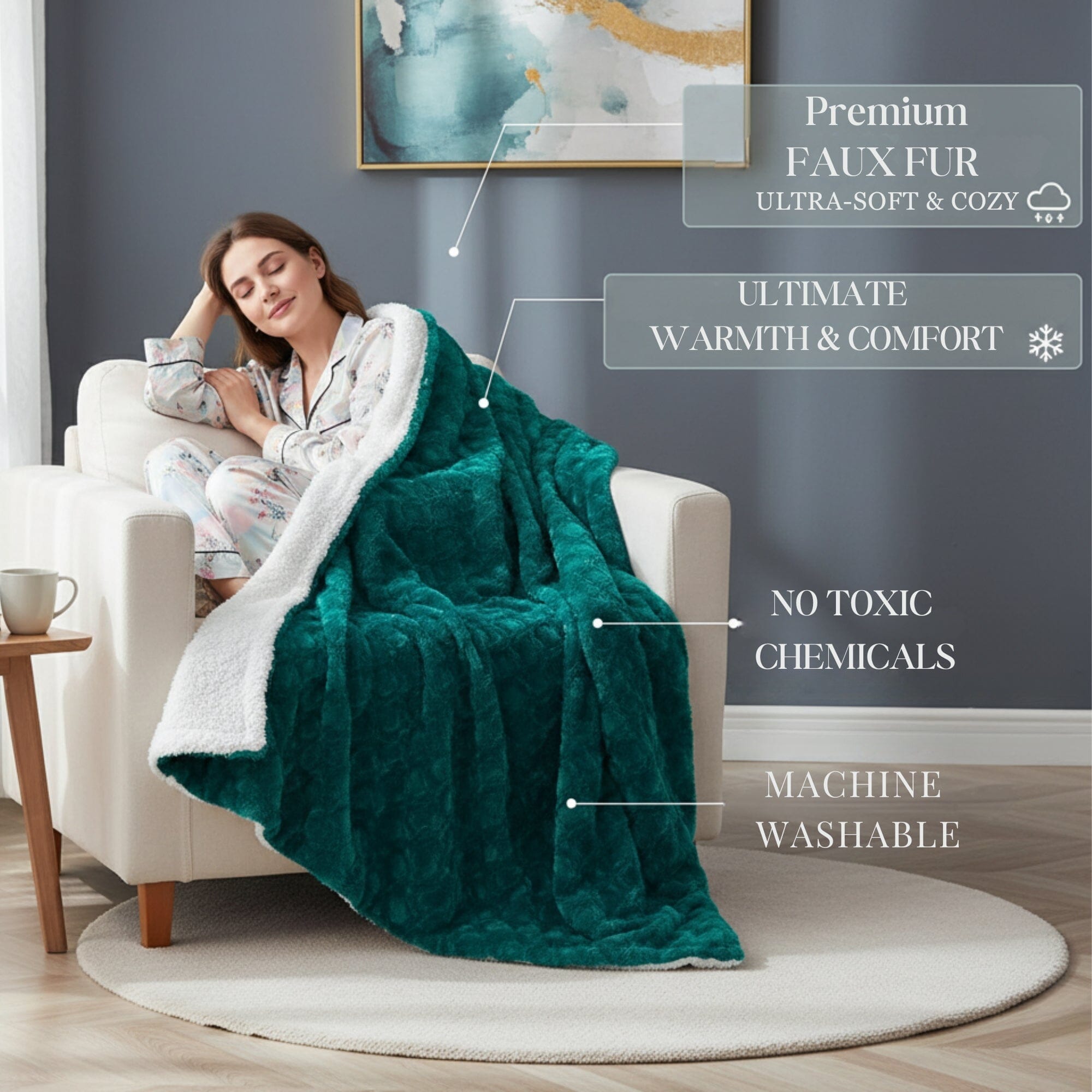 DaDa Bedding Emerald Green Blue Faux Fur Sherpa Throw Blanket - Che Cose Belle