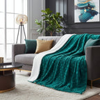 DaDa Bedding Emerald Green Blue Faux Fur Sherpa Throw Blanket - Che Cose Belle