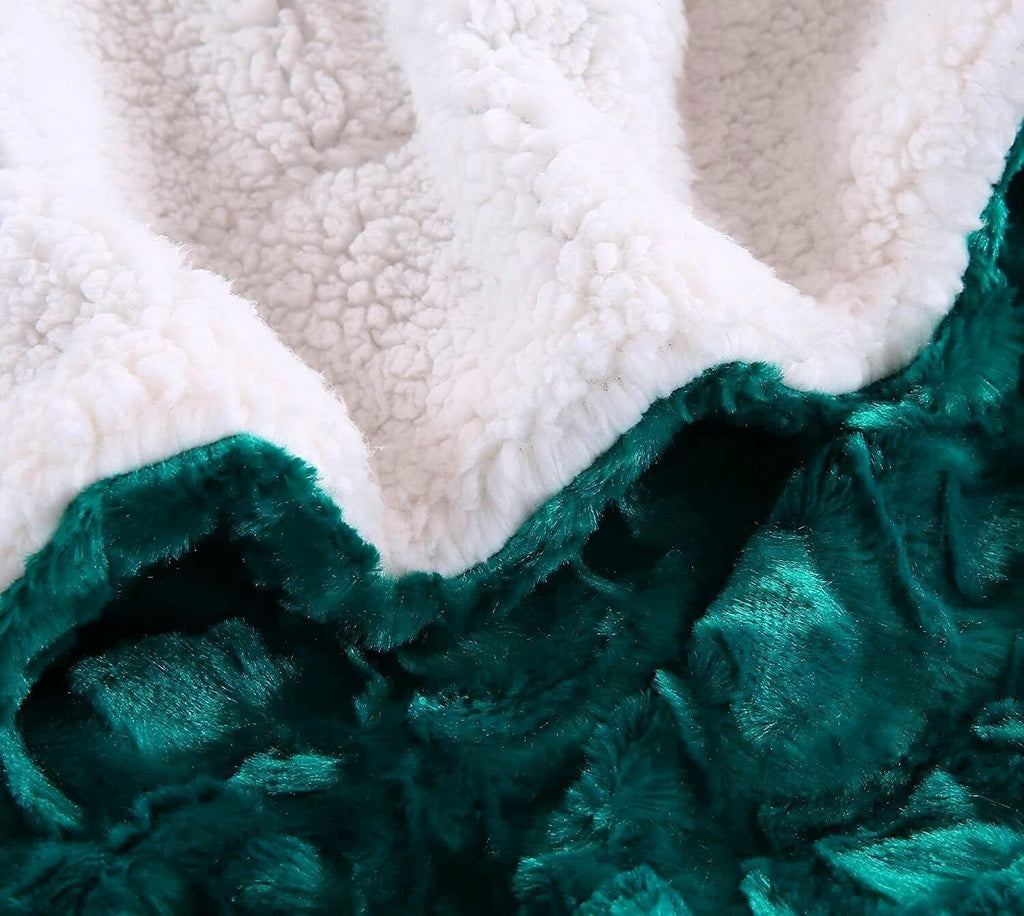 DaDa Bedding Emerald Green Blue Faux Fur Sherpa Throw Blanket - Che Cose Belle