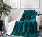 DaDa Bedding Emerald Green Blue Faux Fur Sherpa Throw Blanket - Che Cose Belle