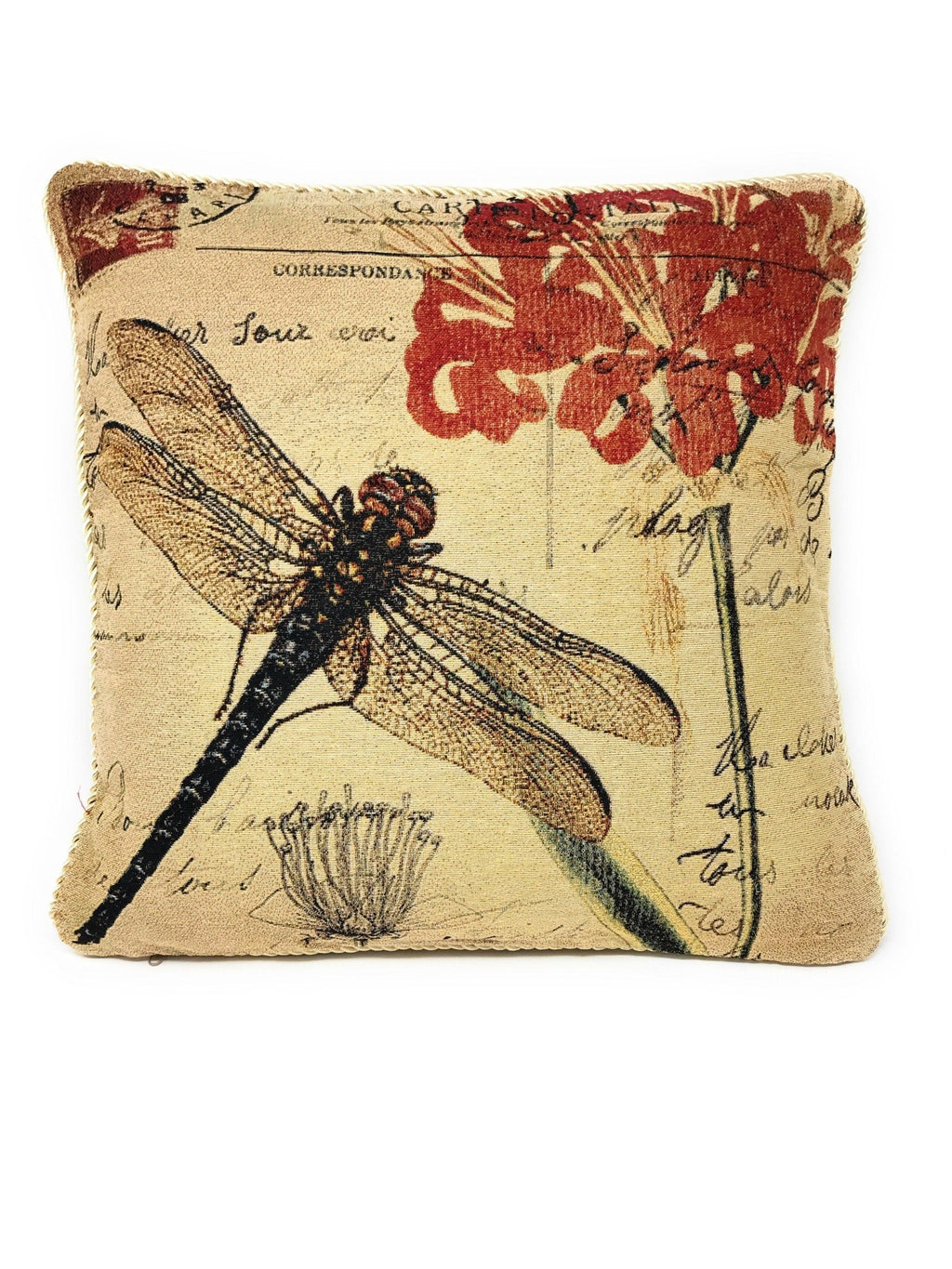 DaDa Bedding Set of 2-Pieces Dragonfly Dreams Nature Garden Tapestry Throw Pillow Covers w/ Inserts - 18" x 18" - Che Cose Belle