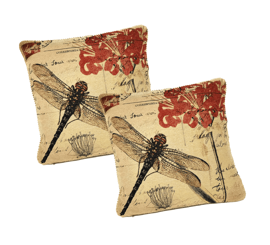 DaDa Bedding Set of 2-Pieces Dragonfly Dreams Nature Garden Tapestry Throw Pillow Covers w/ Inserts - 18" x 18" - Che Cose Belle