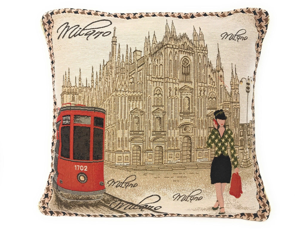 DaDa Bedding Set of 2-Pieces Postcard Milan Tapestry Throw Pillow Covers w/ Pillow Inserts, 18" x 18" - Che Cose Belle