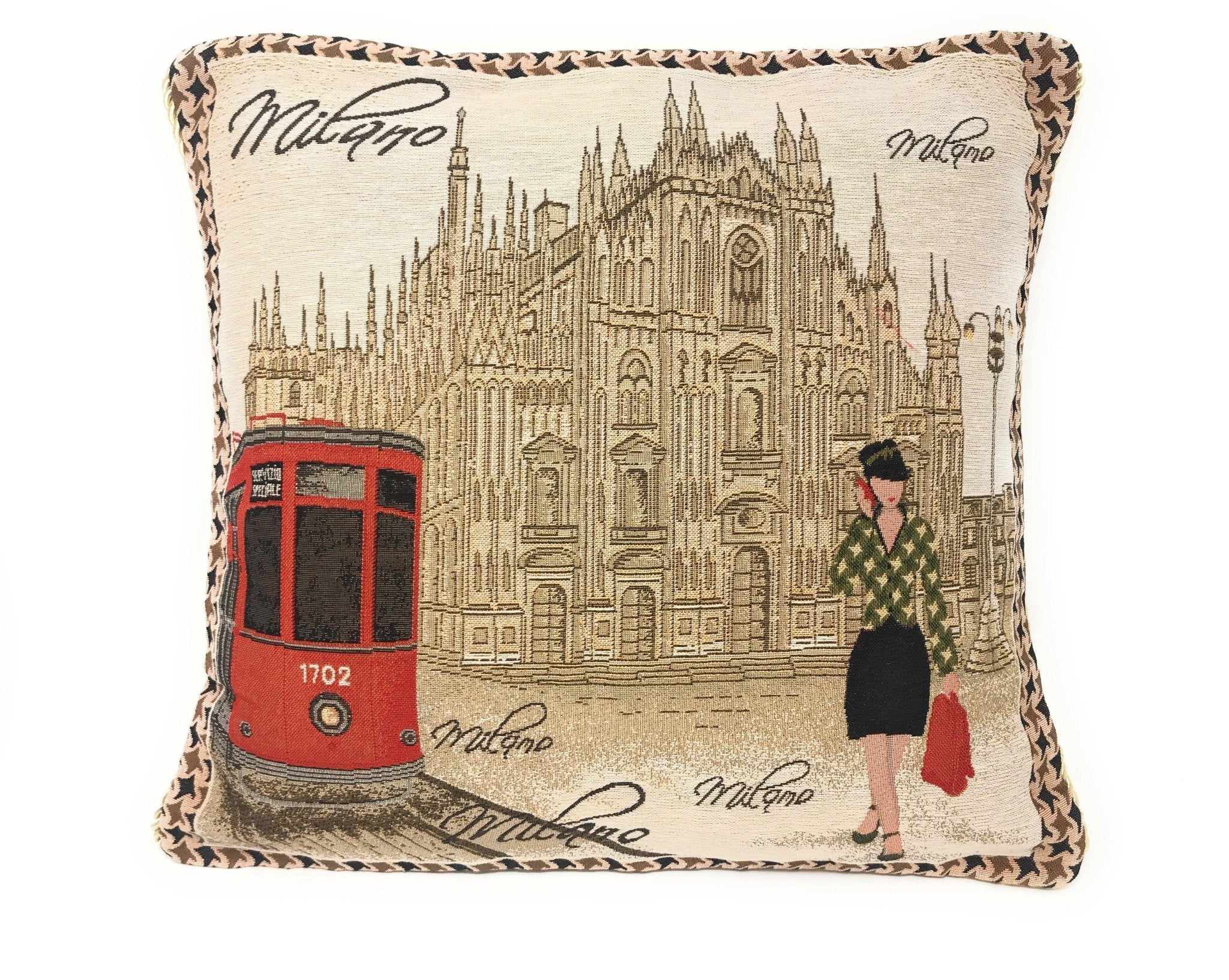 DaDa Bedding Set of 2-Pieces Postcard Milan Tapestry Throw Pillow Covers w/ Pillow Inserts, 18" x 18" - Che Cose Belle