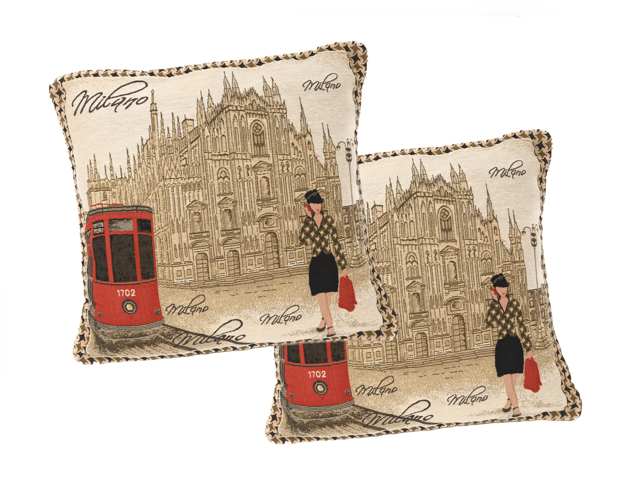 DaDa Bedding Set of 2-Pieces Postcard Milan Tapestry Throw Pillow Covers w/ Pillow Inserts, 18" x 18" - Che Cose Belle