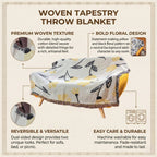 DaDa Bedding Yellow Fleur Botanical Sunshine Golden Floral Woven Tapestry Throw Blanket - 50” x 60” (18112) - Che Cose Belle