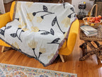 DaDa Bedding Yellow Fleur Botanical Sunshine Golden Floral Woven Tapestry Throw Blanket - 50” x 60” (18112) - Che Cose Belle