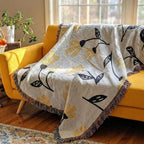 DaDa Bedding Yellow Fleur Botanical Sunshine Golden Floral Woven Tapestry Throw Blanket - 50” x 60” (18112) - Che Cose Belle
