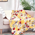 DaDa Bedding Yellow Floral Quilted Throw Blanket - Hummingbirds Farmhouse Red Flowers for Couch, Sofa or Bed- Scalloped Edges - 50 x 60 - Che Cose Belle