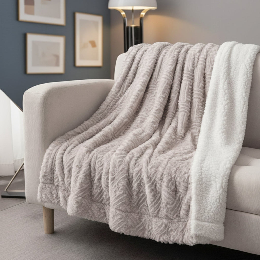 DaDalogy Lavender Grey Faux Fur Sherpa Throw Blanket - Che Cose Belle