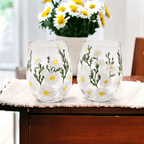 Daisy Painted Stemless Wine Glasses - Che Cose Belle