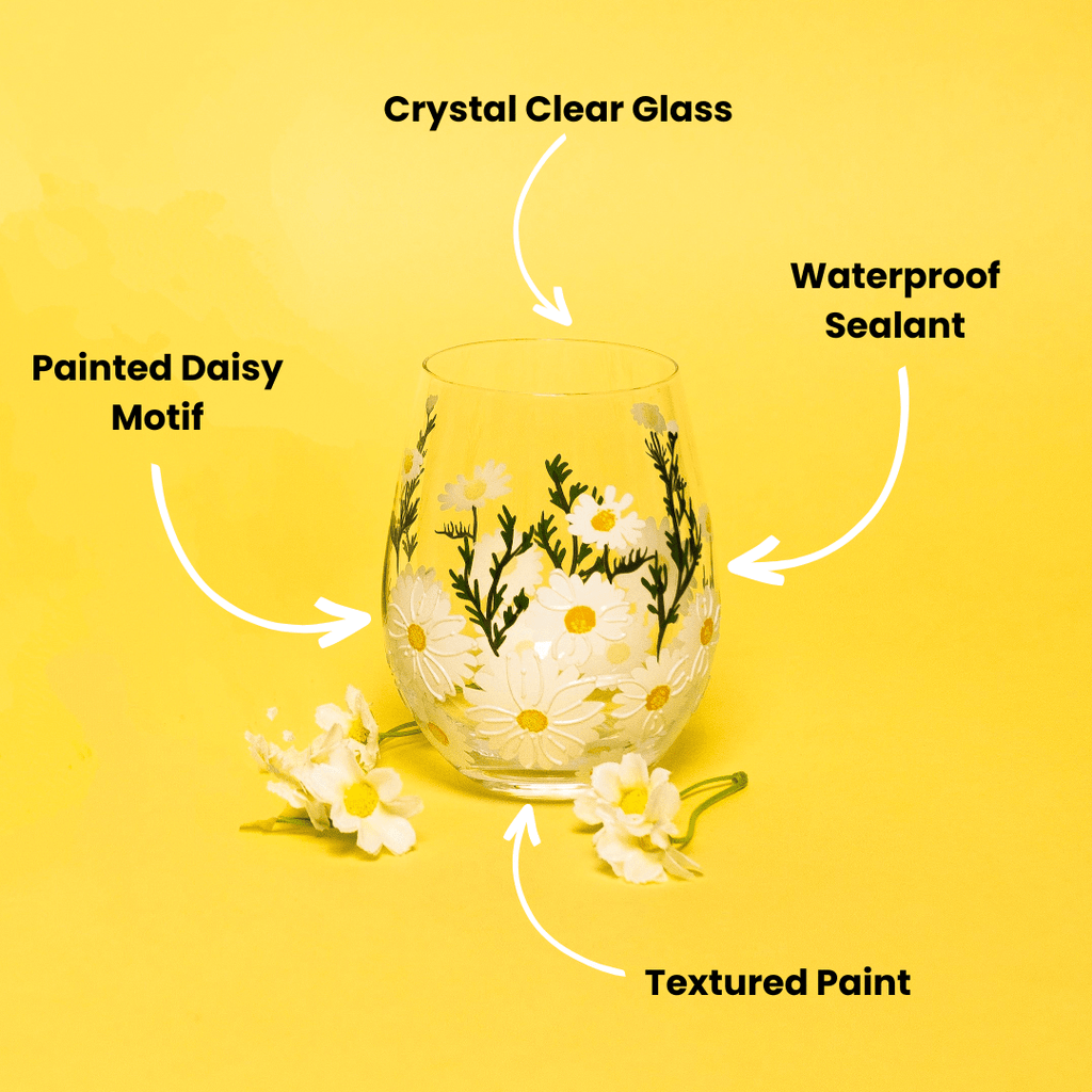 Daisy Painted Stemless Wine Glasses - Che Cose Belle