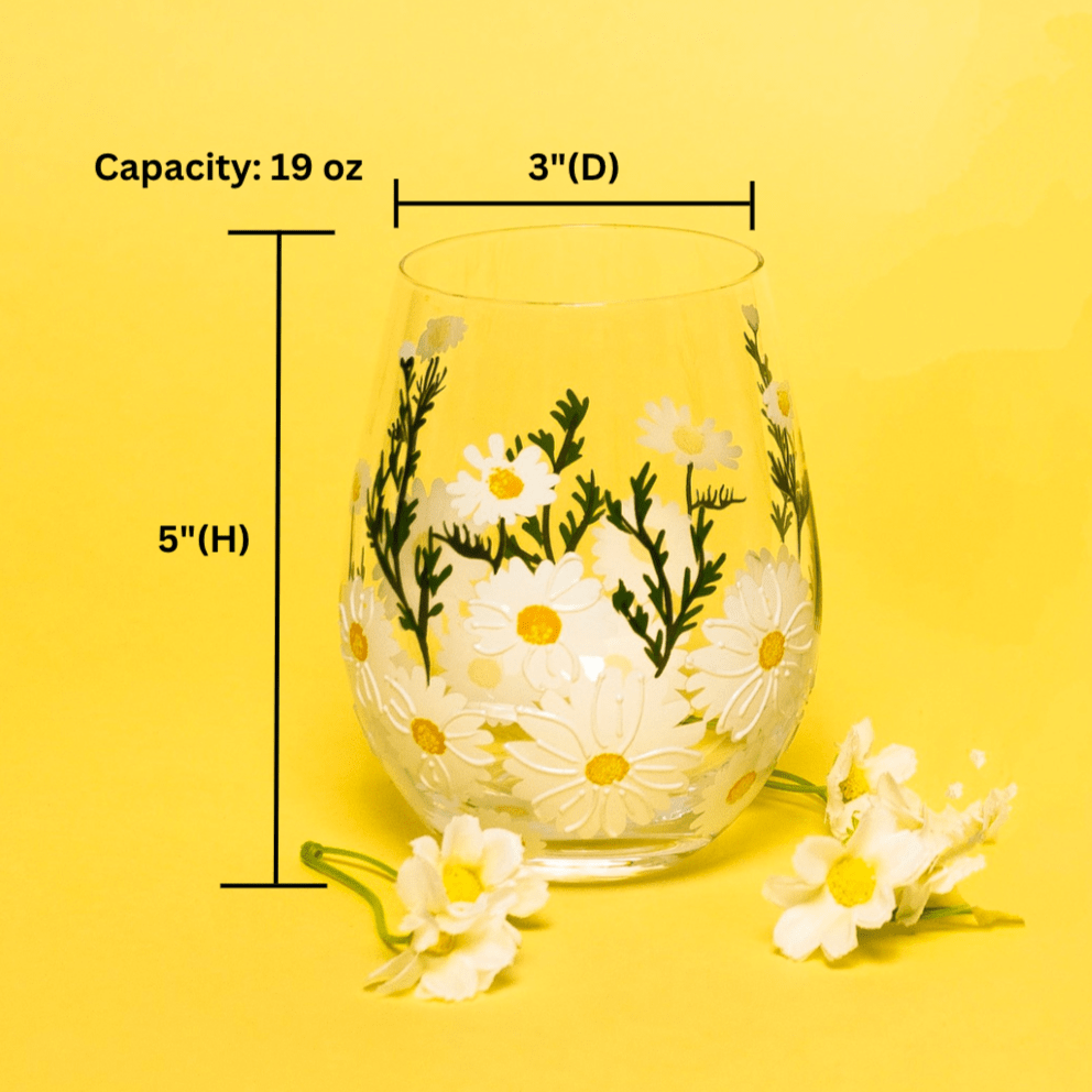 Daisy Painted Stemless Wine Glasses - Che Cose Belle