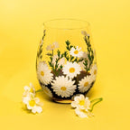 Daisy Painted Stemless Wine Glasses - Che Cose Belle