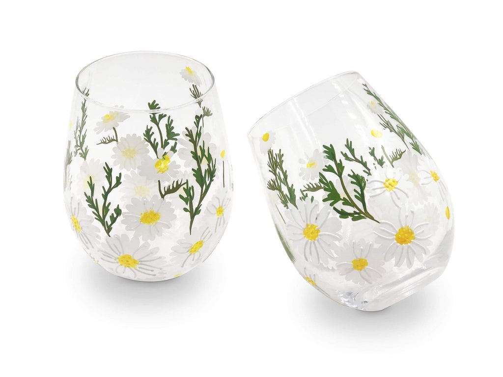 Daisy Painted Stemless Wine Glasses - Che Cose Belle