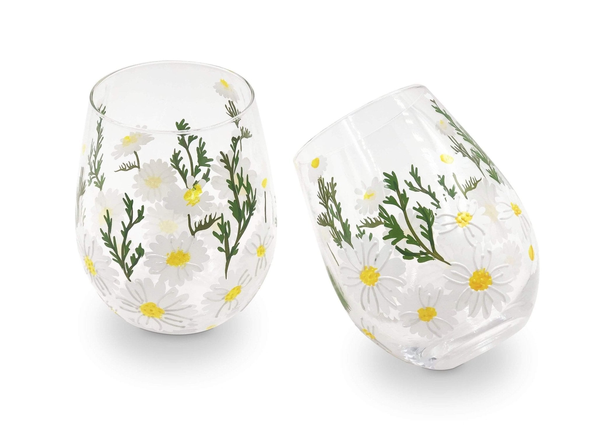 Daisy Painted Stemless Wine Glasses - Che Cose Belle