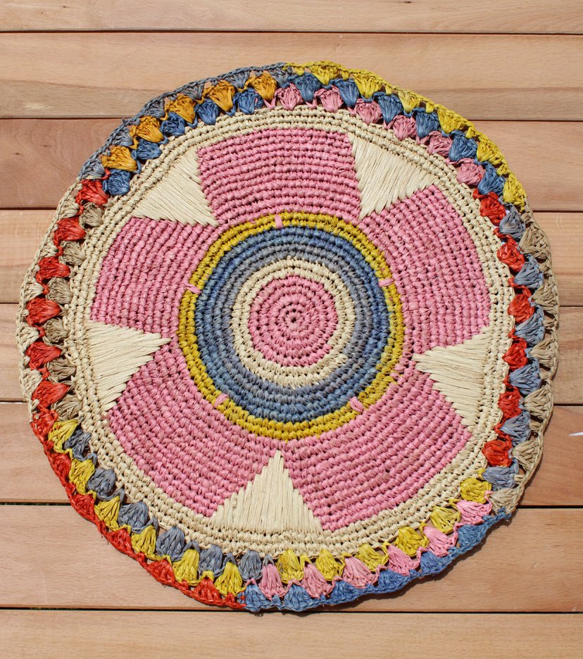 Daisy Raffia Placemat, Colorful Woven tabletop - Che Cose Belle