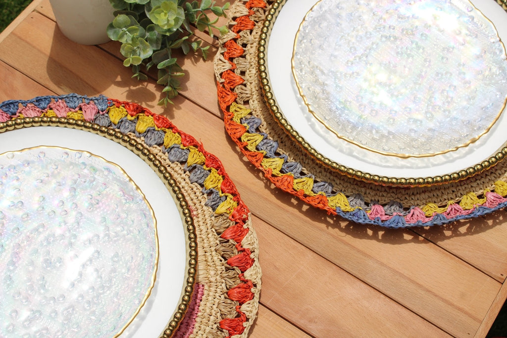 Daisy Raffia Placemat, Colorful Woven tabletop - Che Cose Belle
