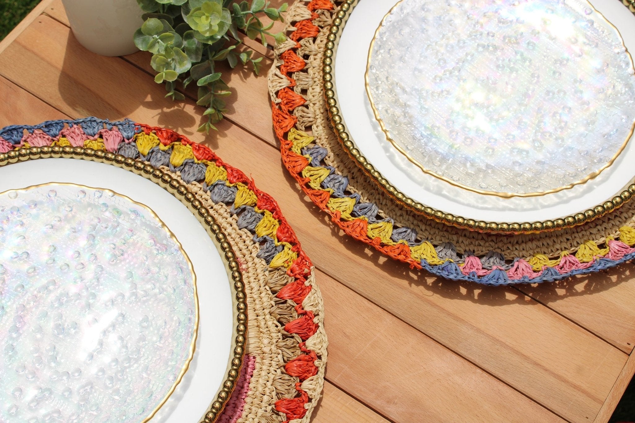 Daisy Raffia Placemat, Colorful Woven tabletop - Che Cose Belle